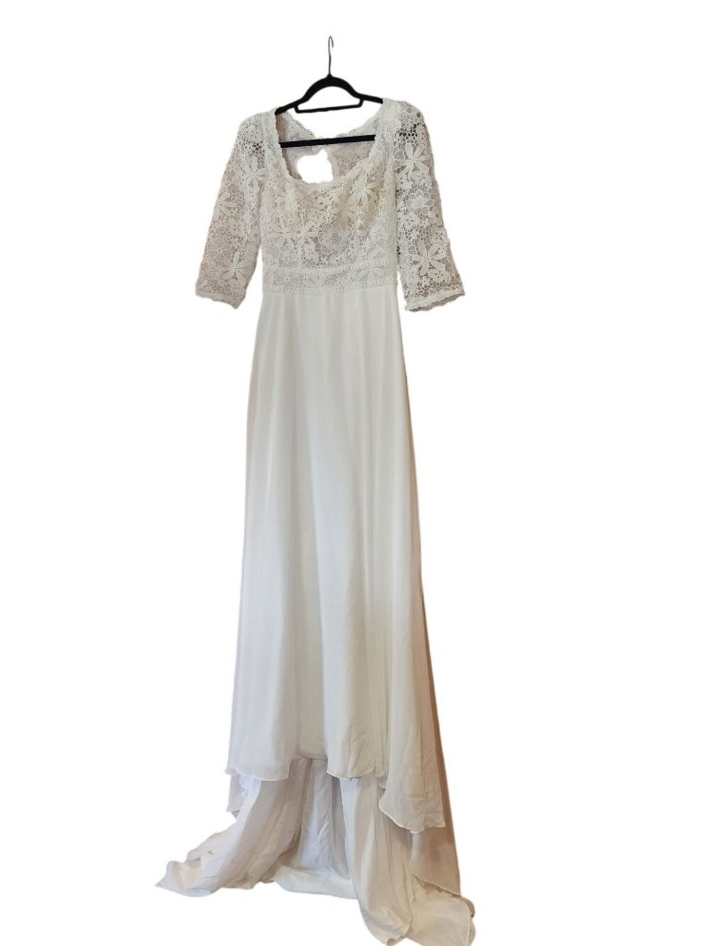 Merry's bohemian-style wedding dress crochet lace bodice flowing chiffon skirt t